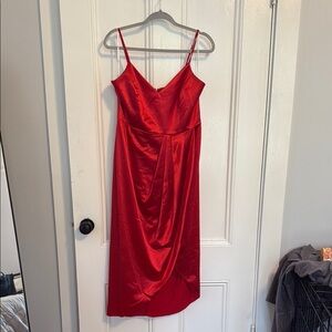 Lulu's Red Ruched Spaghetti Strap Midi Dress